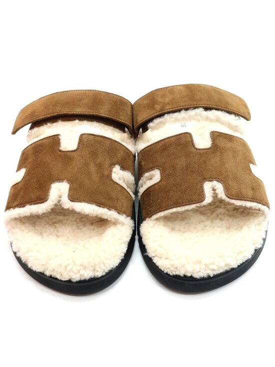 Hermes Heaven Chypre Sandals 42 Brown Fume Ecru Sheepskin Fluffy main image 5
